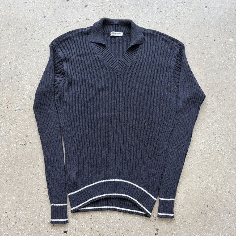 Vintage Giorgio Armani Navy Rayon/Cotton Collared Sweater